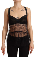 Dolce & Gabbana Schwarzes Babydoll-Top aus Seide mit Spitze und Nylon