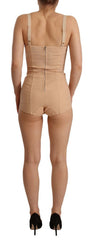 Dolce & Gabbana Beige Nylon Floral Kanten Bodysuit Ondergoed