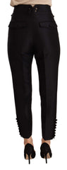 Dsquared² Black Button Embellished Cropped High Waist Pants