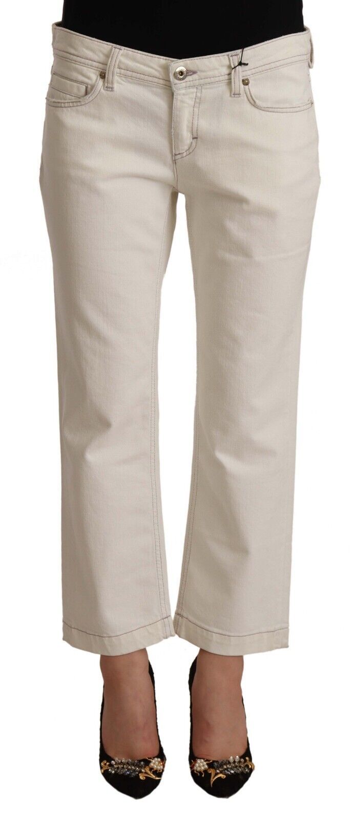Dolce & Gabbana Off-White Baumwolle Flared Cropped Jeans
