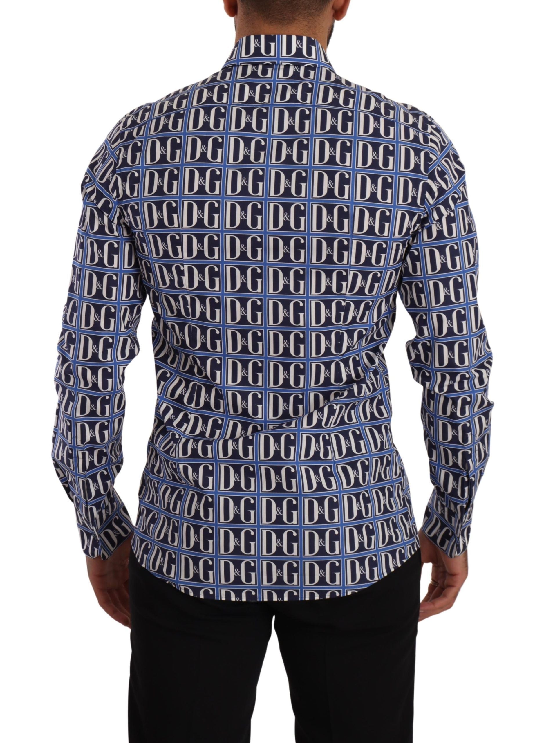 Dolce & Gabbana Blaues Logo Mania Hemd aus Baumwolle mit schmaler Passform