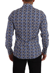 Dolce & Gabbana Blaues Logo Mania Hemd aus Baumwolle mit schmaler Passform