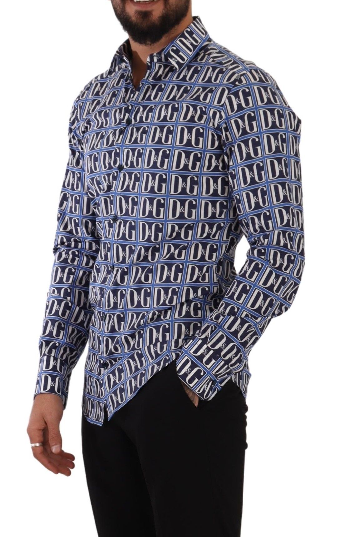 Dolce & Gabbana Blaues Logo Mania Hemd aus Baumwolle mit schmaler Passform
