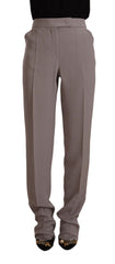 Armani Bruine Hoge Taille Zijden Taps Toelopende Lange Broek
