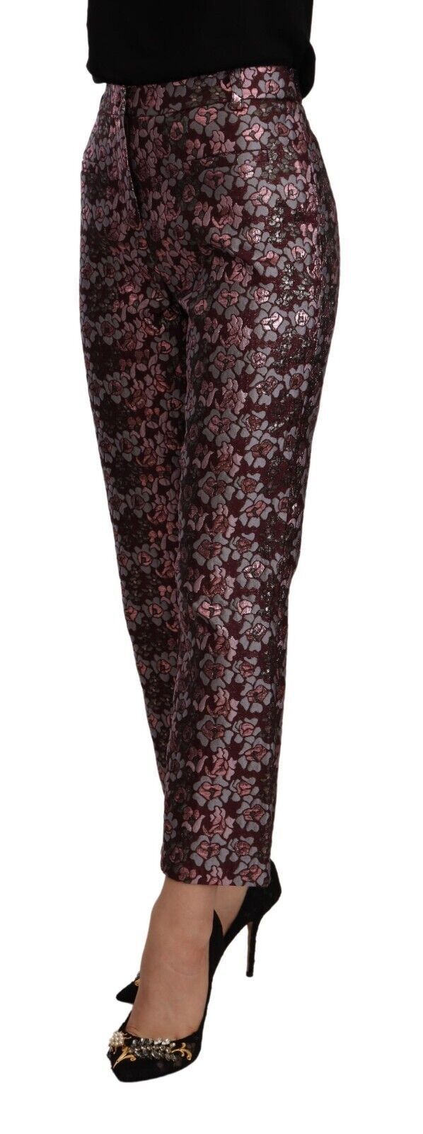 House of Holland Mehrfarbige Floral-Jacquard-Schlaghose mit verkürztem Schnitt