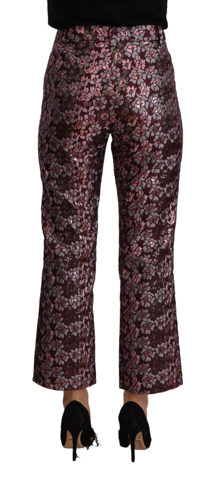House of Holland Mehrfarbige Floral-Jacquard-Schlaghose mit verkürztem Schnitt