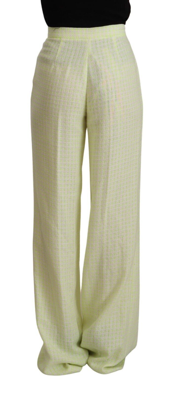 MSGM Gelb Grüne Baumwollhose mit hoher Taille und geradem Schnitt