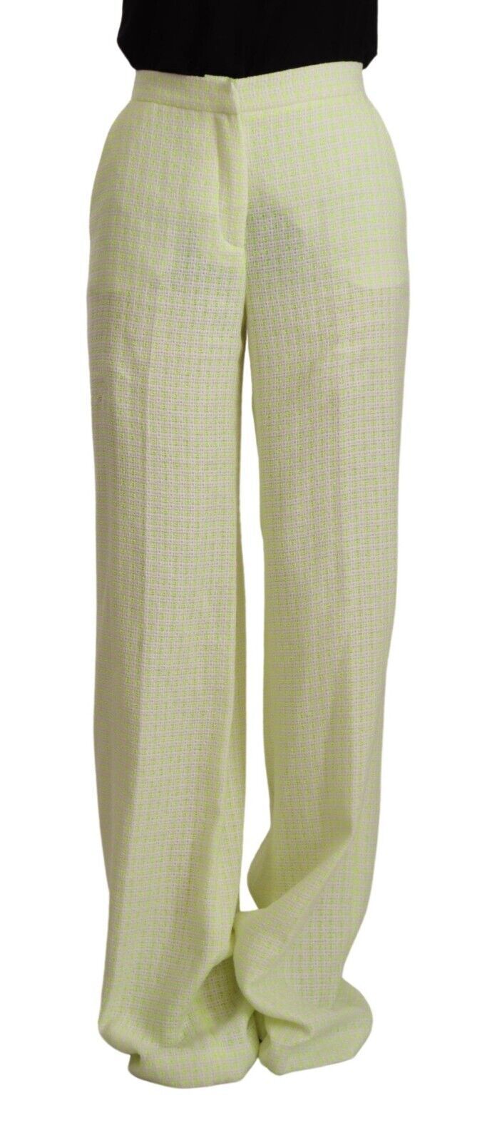 MSGM Gelb Grüne Baumwollhose mit hoher Taille und geradem Schnitt