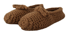 Dolce & Gabbana Braune Slip-On Ballerina-Schuhe aus Wolle und Strick