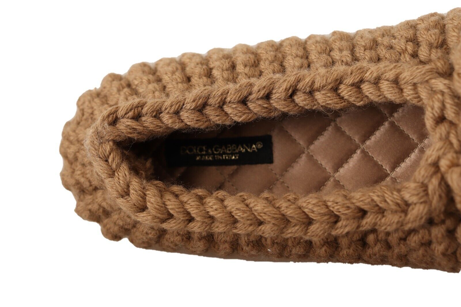 Dolce & Gabbana Braune Slip-On Ballerina-Schuhe aus Wolle und Strick