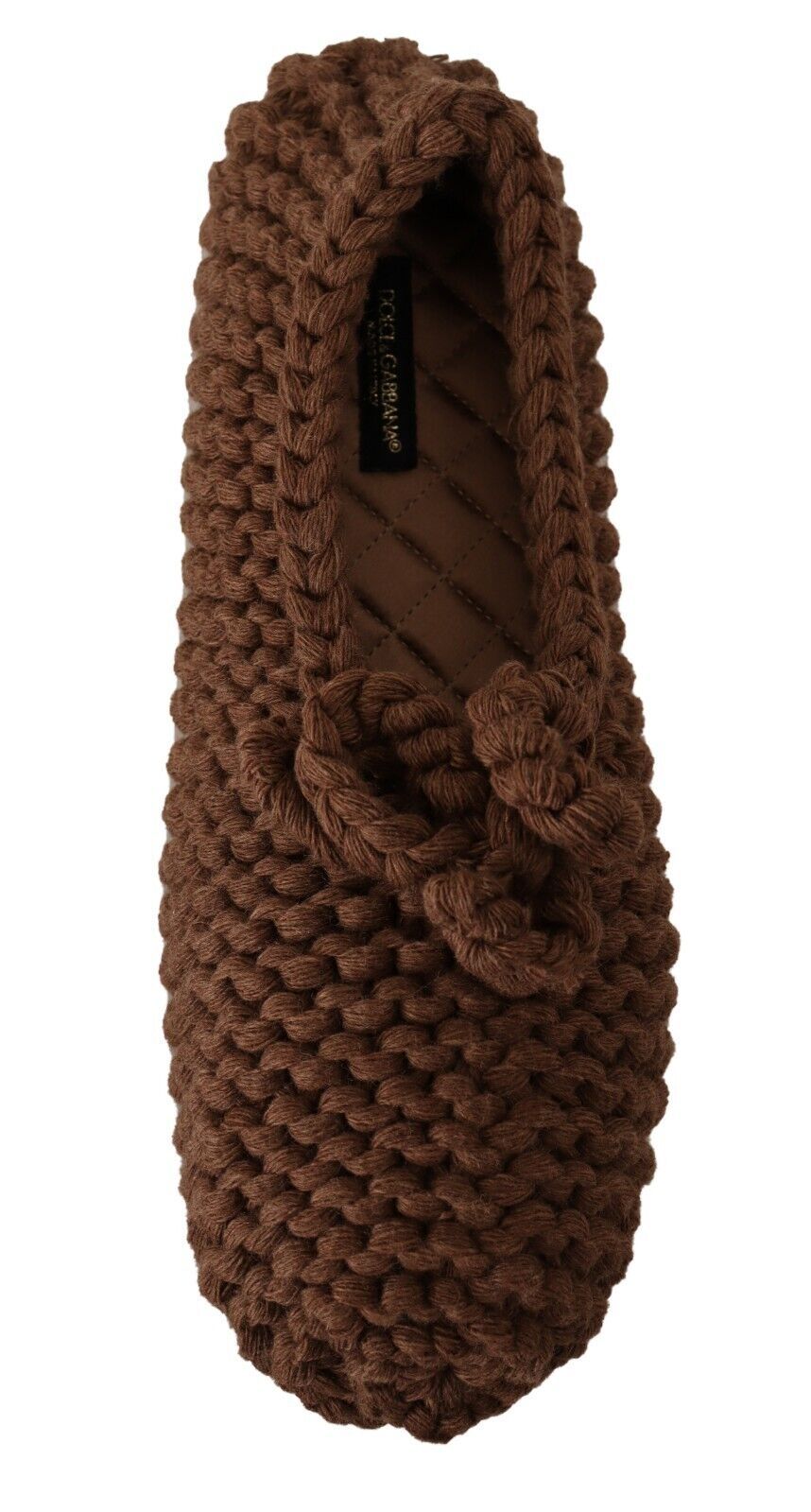 Dolce & Gabbana Braune Slip-On Ballerina-Schuhe aus Wolle und Strick