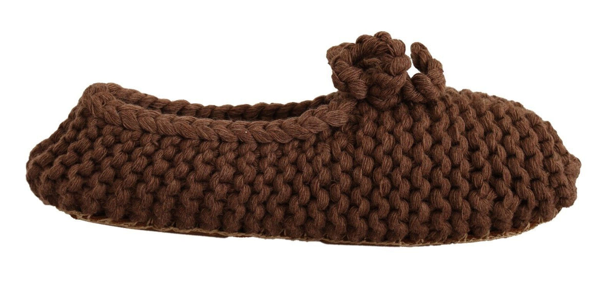 Dolce & Gabbana Braune Slip-On Ballerina-Schuhe aus Wolle und Strick