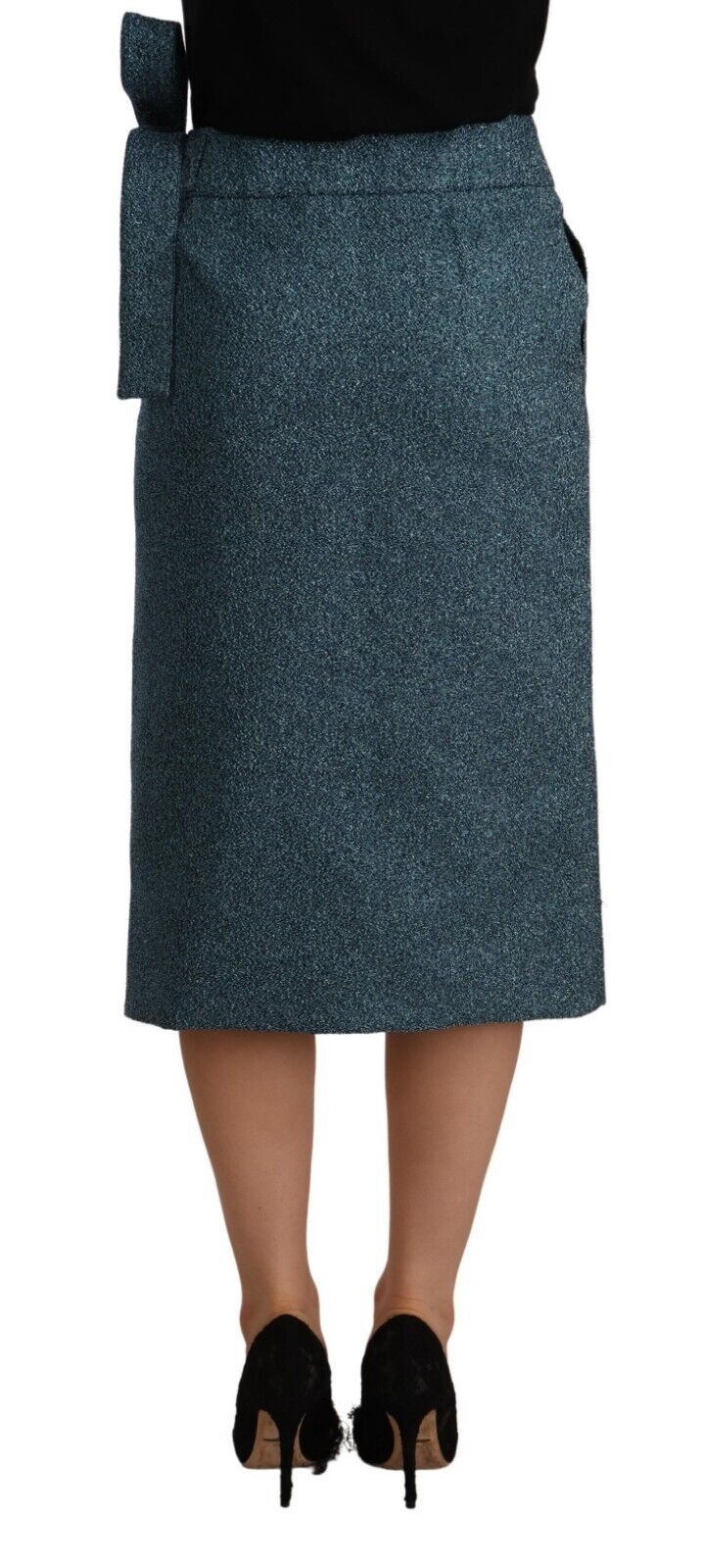 Koonhor blauer Bleistiftrock mit hoher Taille im Wickelstil