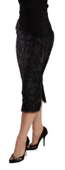 Masha Ma Schwarzer Lametta High-Waist Bleistift-Midi-Viskoserock