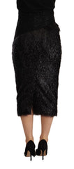 Masha Ma Schwarzer Lametta High-Waist Bleistift-Midi-Viskoserock