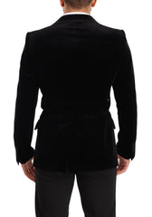 Dolce & Gabbana Zwart Fluweel Single Breasted Blazer met Eén Knoop