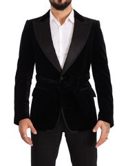Dolce & Gabbana Zwart Fluweel Single Breasted Blazer met Eén Knoop