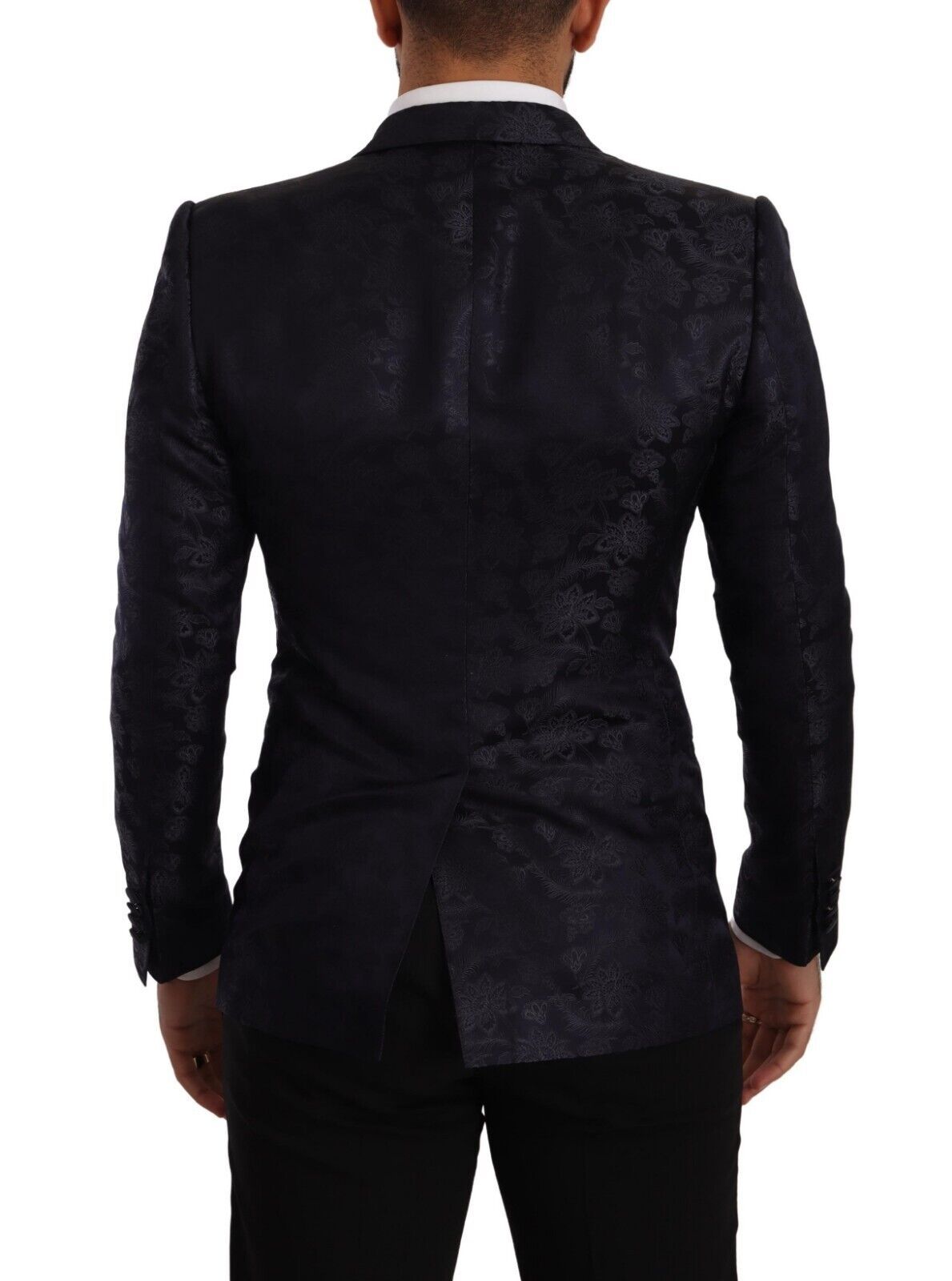 Dolce & Gabbana Blauwe Bloem Jacquard Zijden Jas MARTINI Blazer