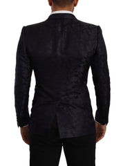 Dolce & Gabbana Blauwe Bloem Jacquard Zijden Jas MARTINI Blazer