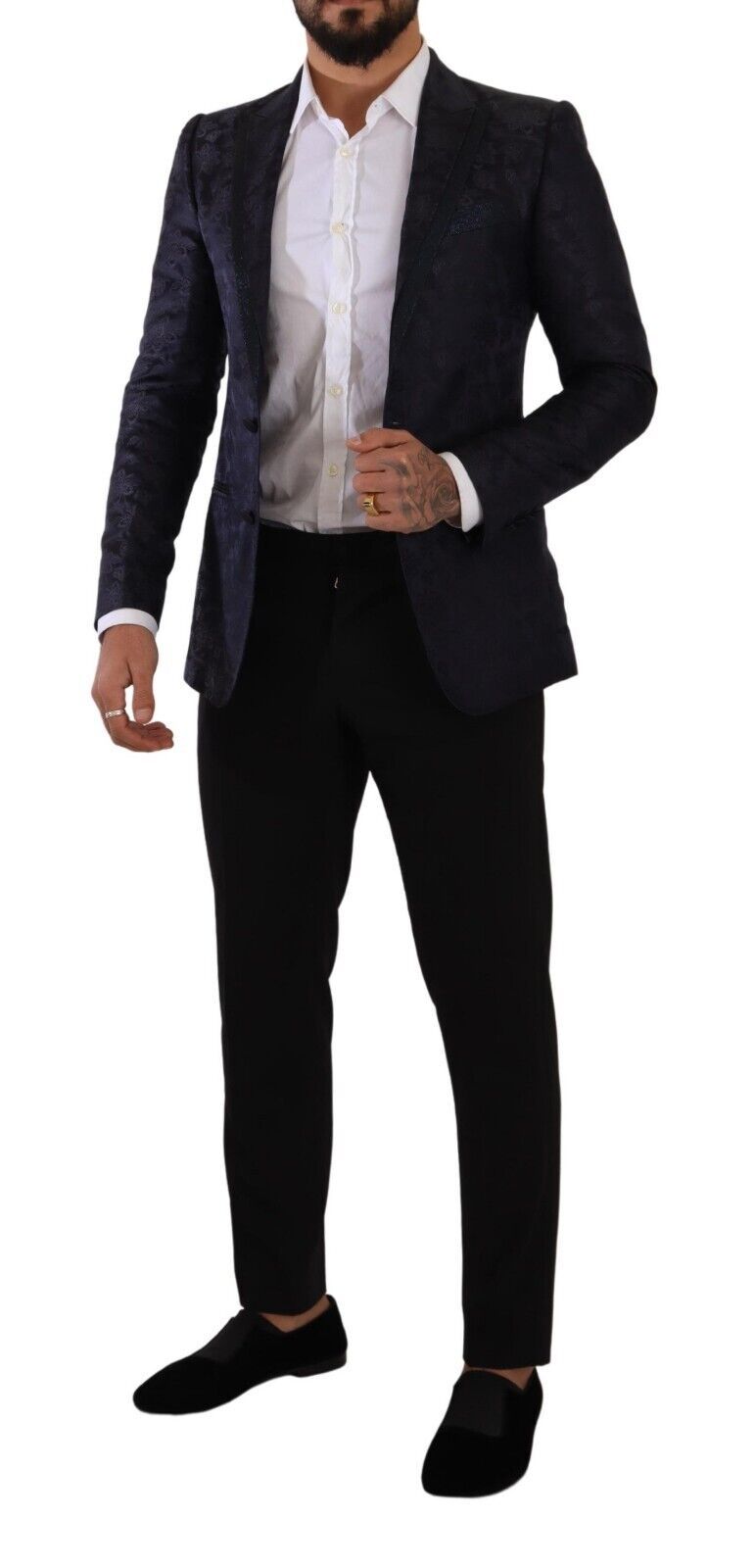 Dolce & Gabbana Blauwe Bloem Jacquard Zijden Jas MARTINI Blazer