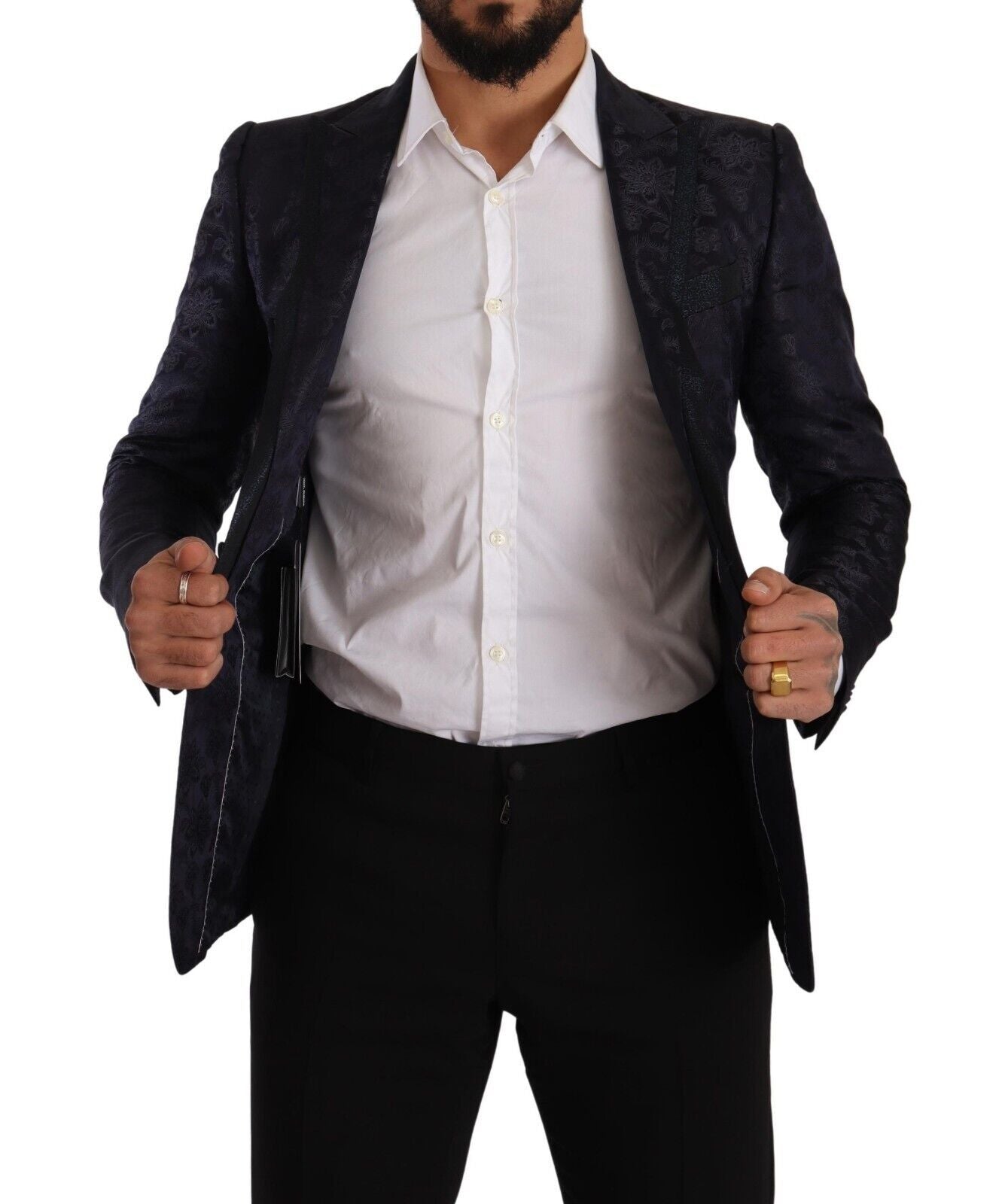 Dolce & Gabbana Blauwe Bloem Jacquard Zijden Jas MARTINI Blazer