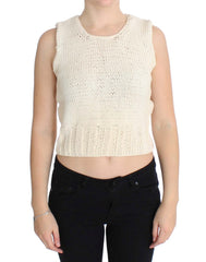 PINK MEMORIES Beige Cotton Blend Knitted Sleeveless Sweater