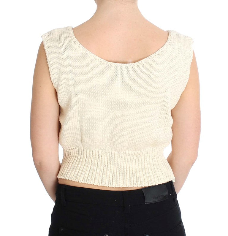ROSA ERINNERUNGEN Beiger Ärmelloser Strickpullover aus Baumwollmischgewebe