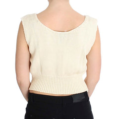 ROSA ERINNERUNGEN Beiger Ärmelloser Strickpullover aus Baumwollmischgewebe