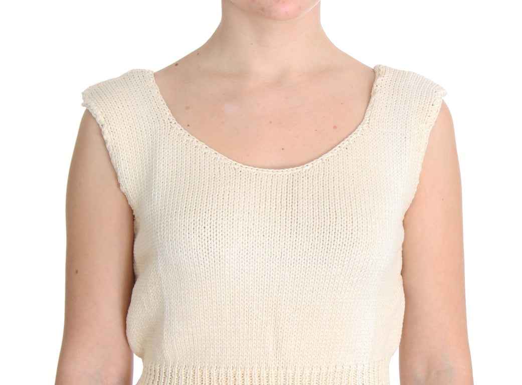 ROSA ERINNERUNGEN Beiger Ärmelloser Strickpullover aus Baumwollmischgewebe
