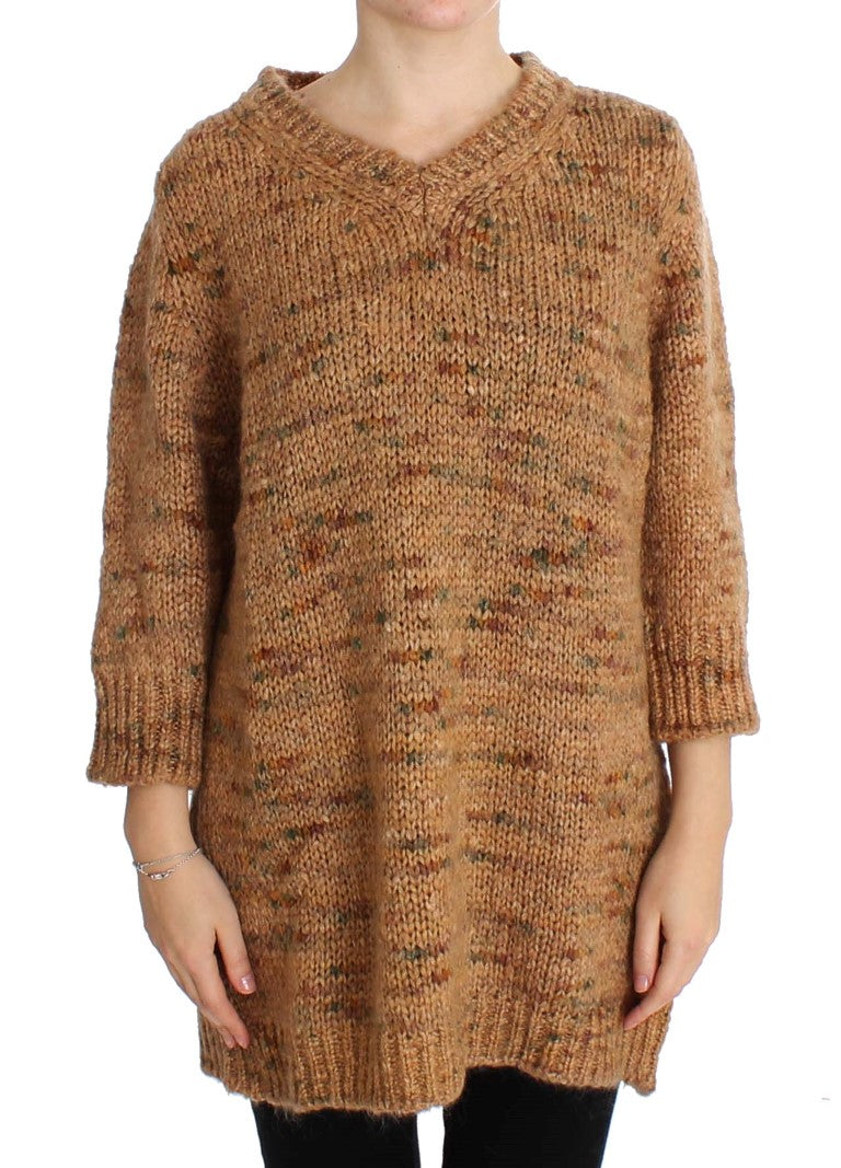PINK MEMORIES Brauner Strickpullover aus Wollmischung in Übergröße