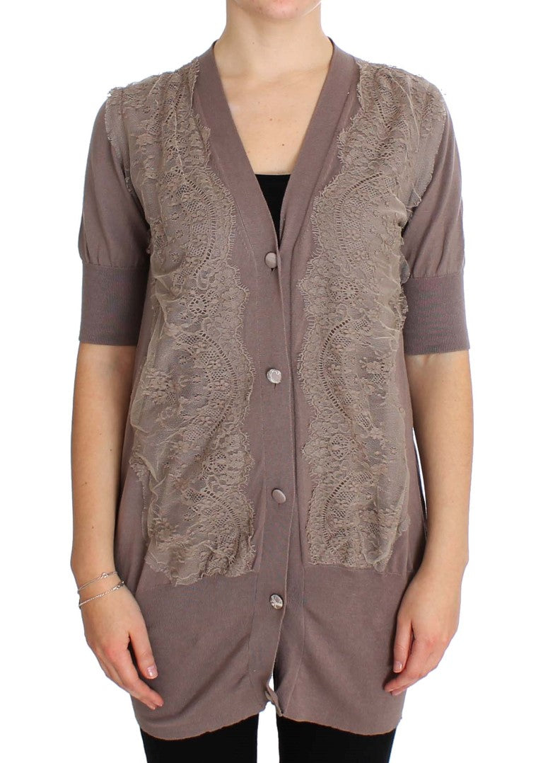 PINK MEMORIES Lila Spitzenstrickjacke aus Baumwolle