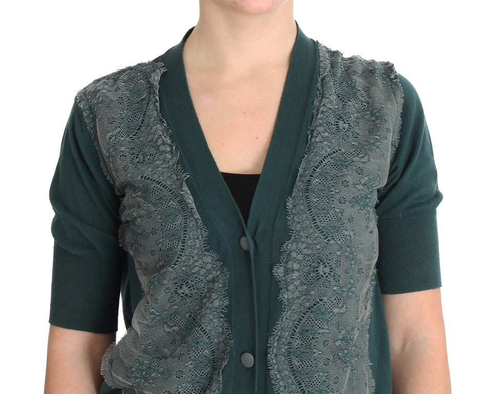 PINK MEMORIES Grüne Spitze Baumwoll-Cardigan Pullover