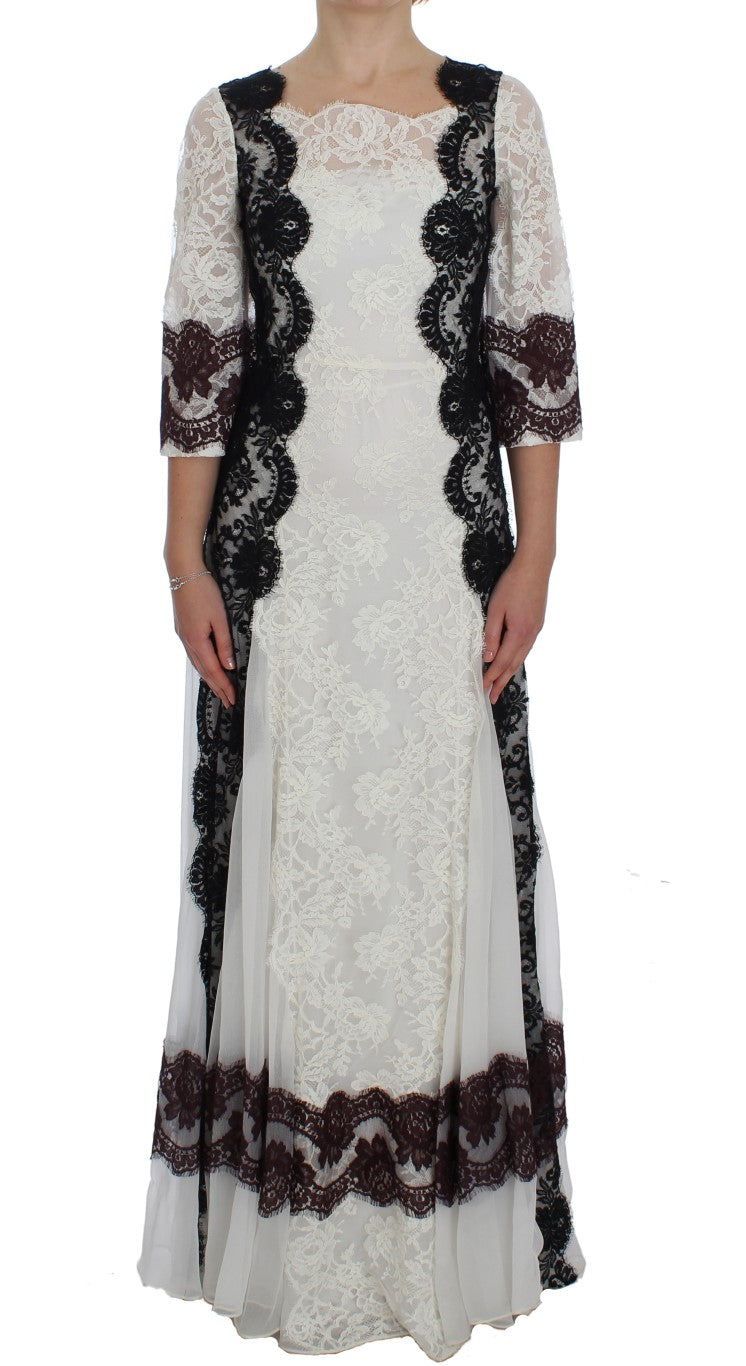 Dolce & Gabbana Bodenlanges Abendkleid aus weißer Blumenspitze