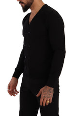 Dolce & Gabbana Schwarze Kaschmir-Strickjacke mit Knopfleiste