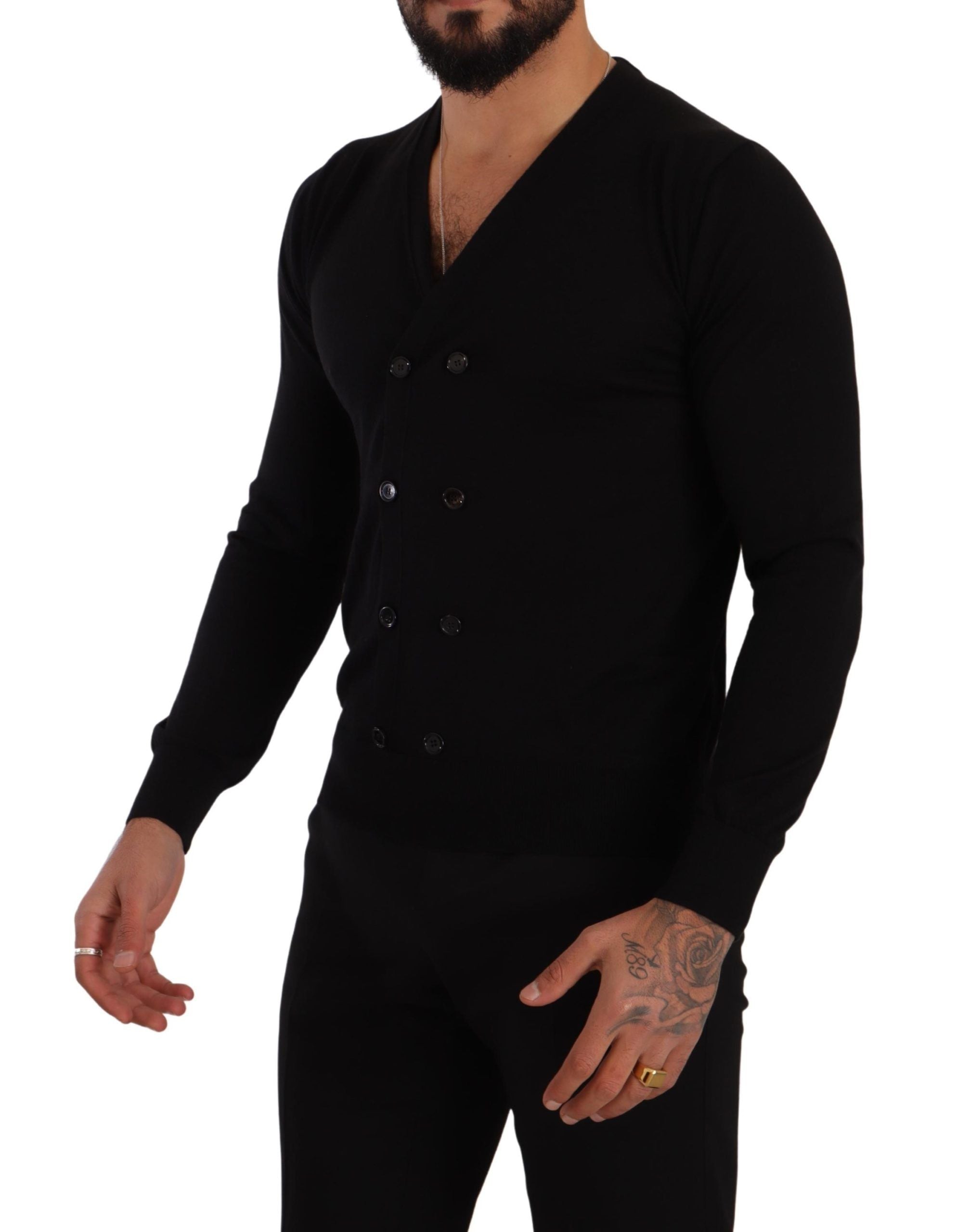 Dolce & Gabbana Schwarze Kaschmir-Strickjacke mit Knopfleiste