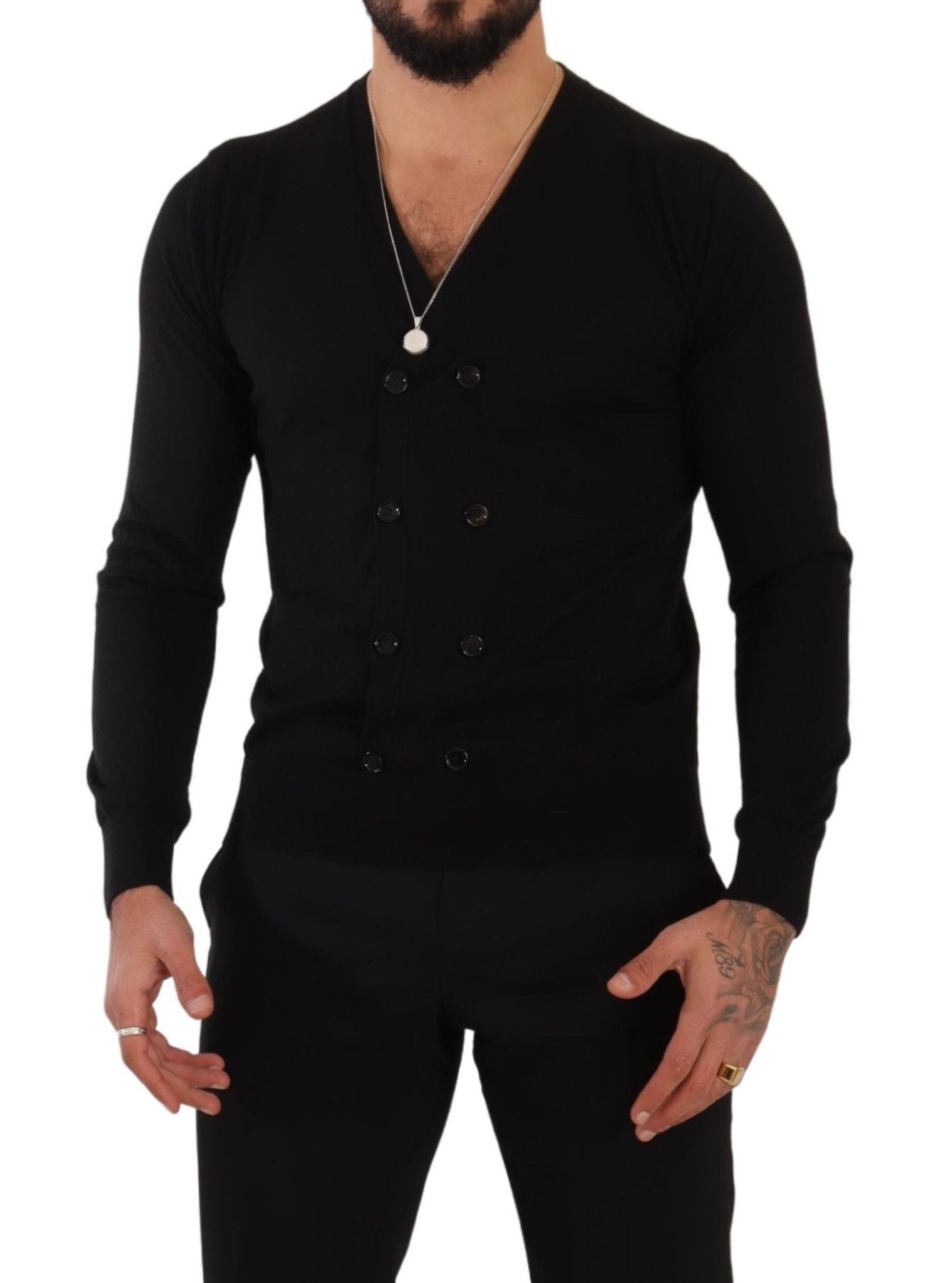 Dolce & Gabbana Schwarze Kaschmir-Strickjacke mit Knopfleiste
