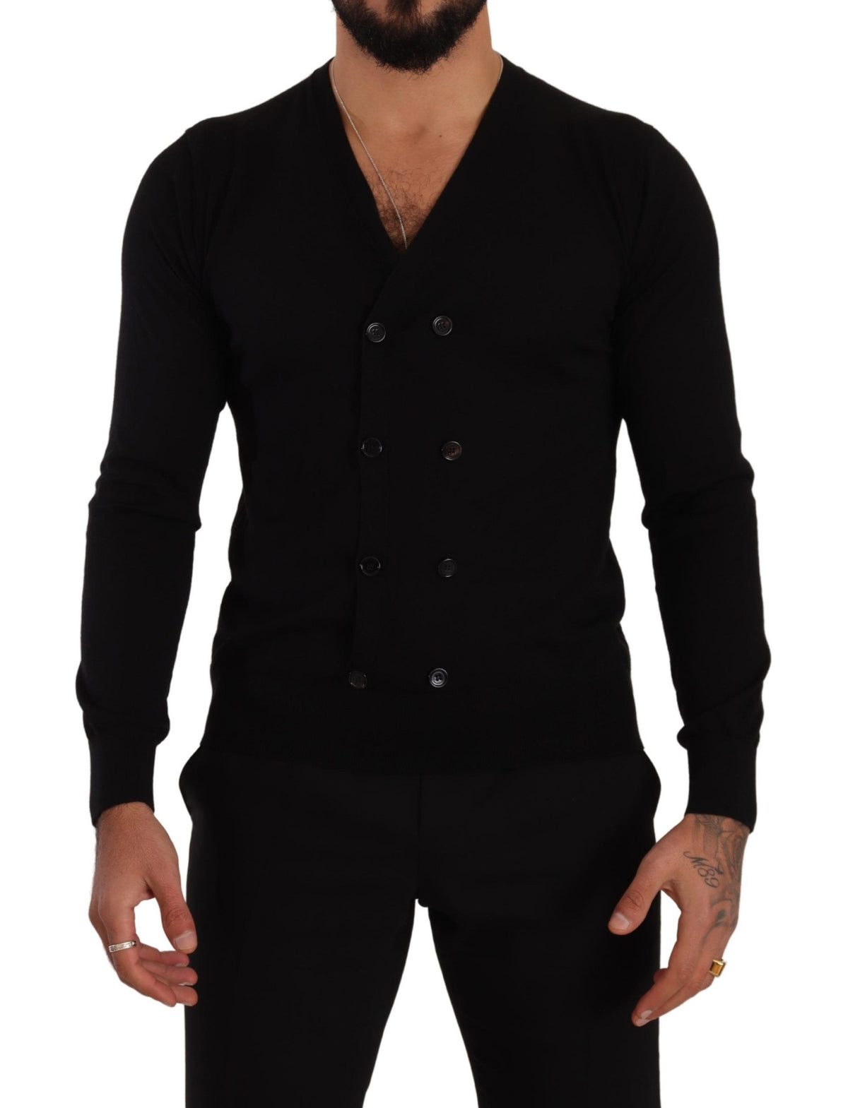 Dolce & Gabbana Schwarze Kaschmir-Strickjacke mit Knopfleiste