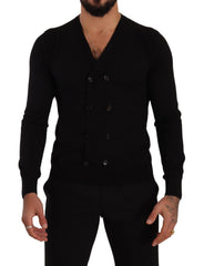 Dolce & Gabbana Schwarze Kaschmir-Strickjacke mit Knopfleiste