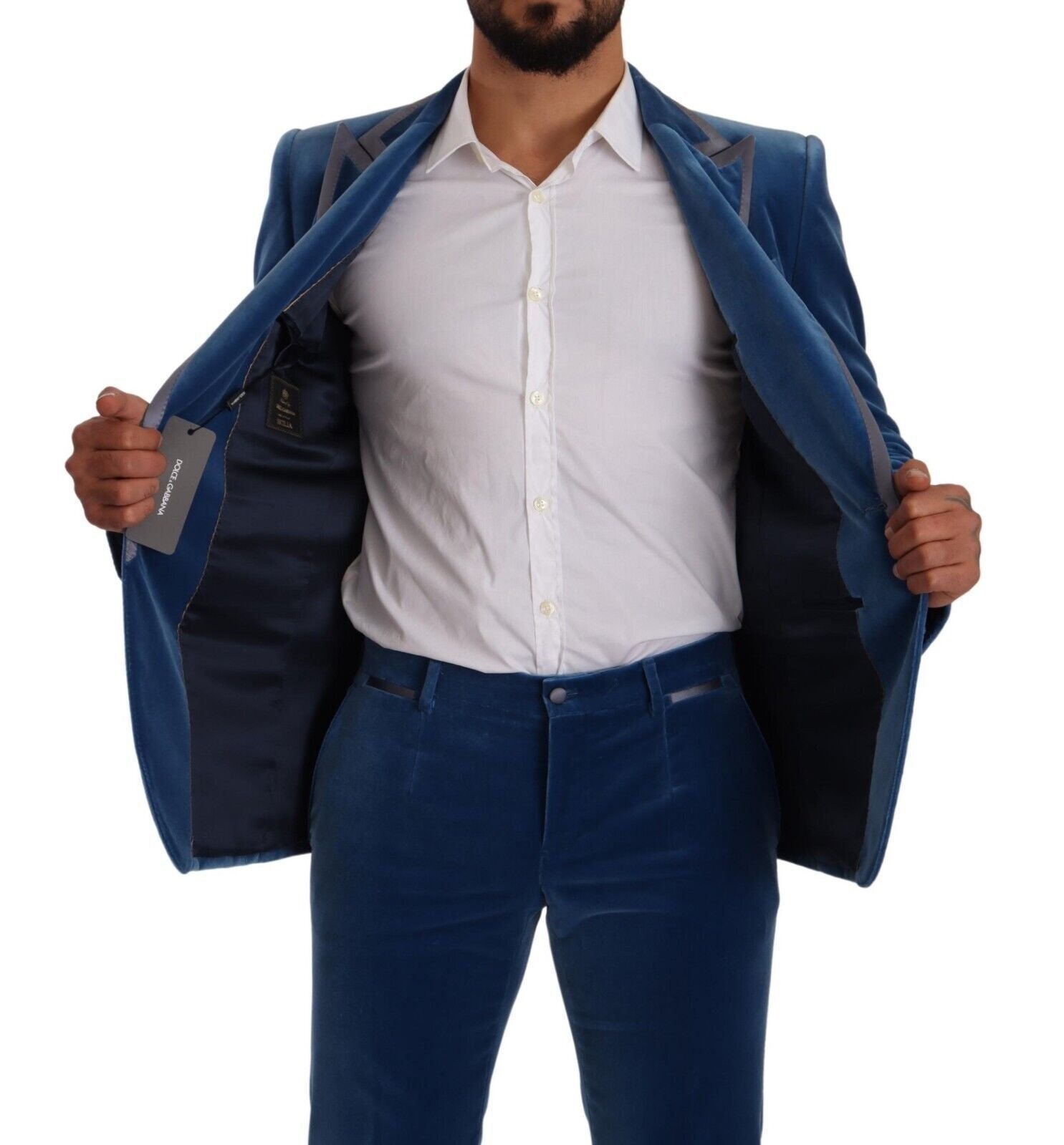 Dolce & Gabbana Blauer SICILIA Samt-Anzug, Slim Fit, 2-teilig