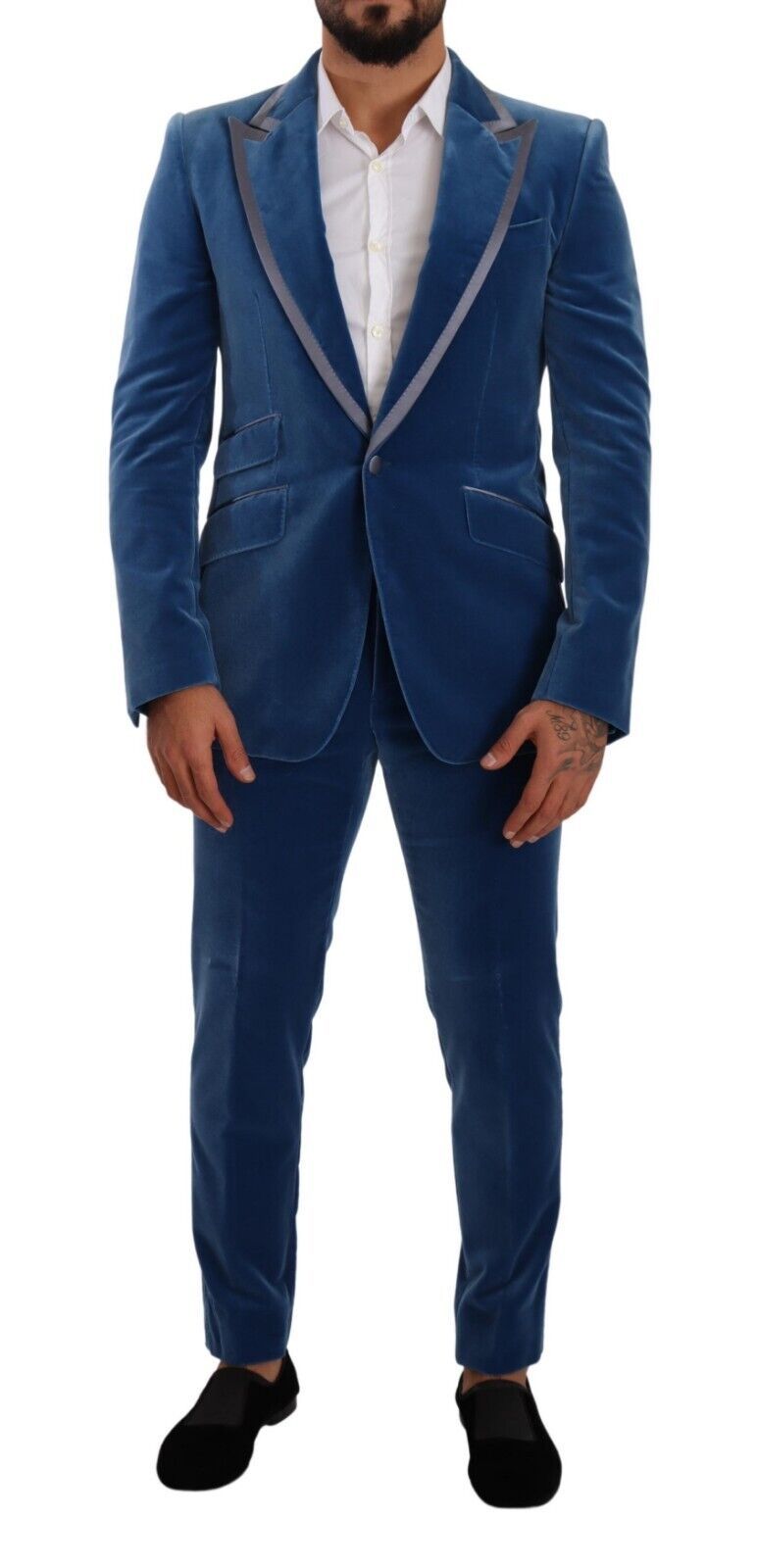 Dolce & Gabbana Blauer SICILIA Samt-Anzug, Slim Fit, 2-teilig
