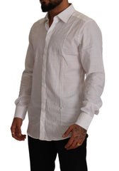 Dolce & Gabbana Weißes GOLD Baumwolle Slim Fit Abendhemd