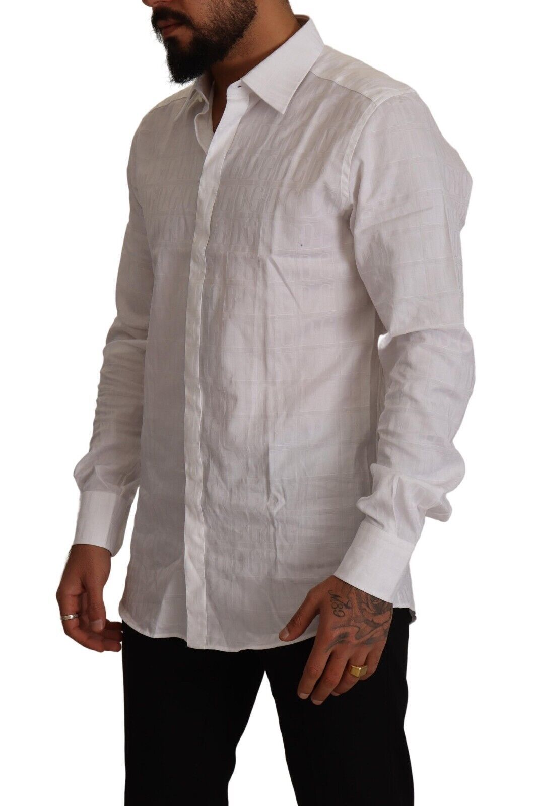 Dolce & Gabbana Weißes GOLD Baumwolle Slim Fit Abendhemd
