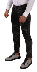 Dolce & Gabbana Schwarze gemusterte Skinny Slim Fit Jeans