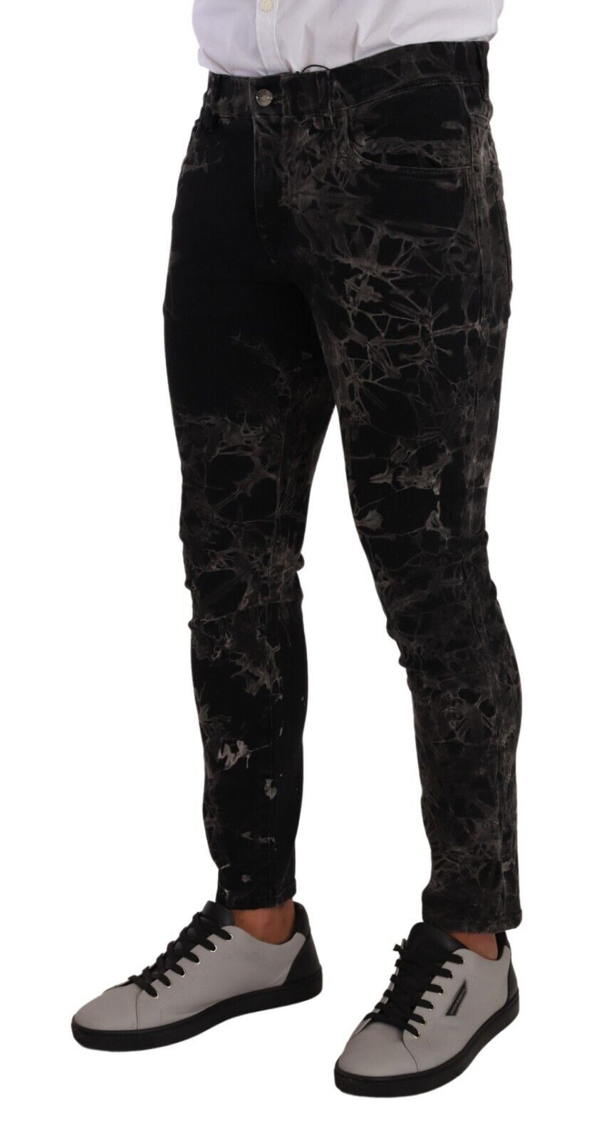 Dolce & Gabbana Schwarze gemusterte Skinny Slim Fit Jeans