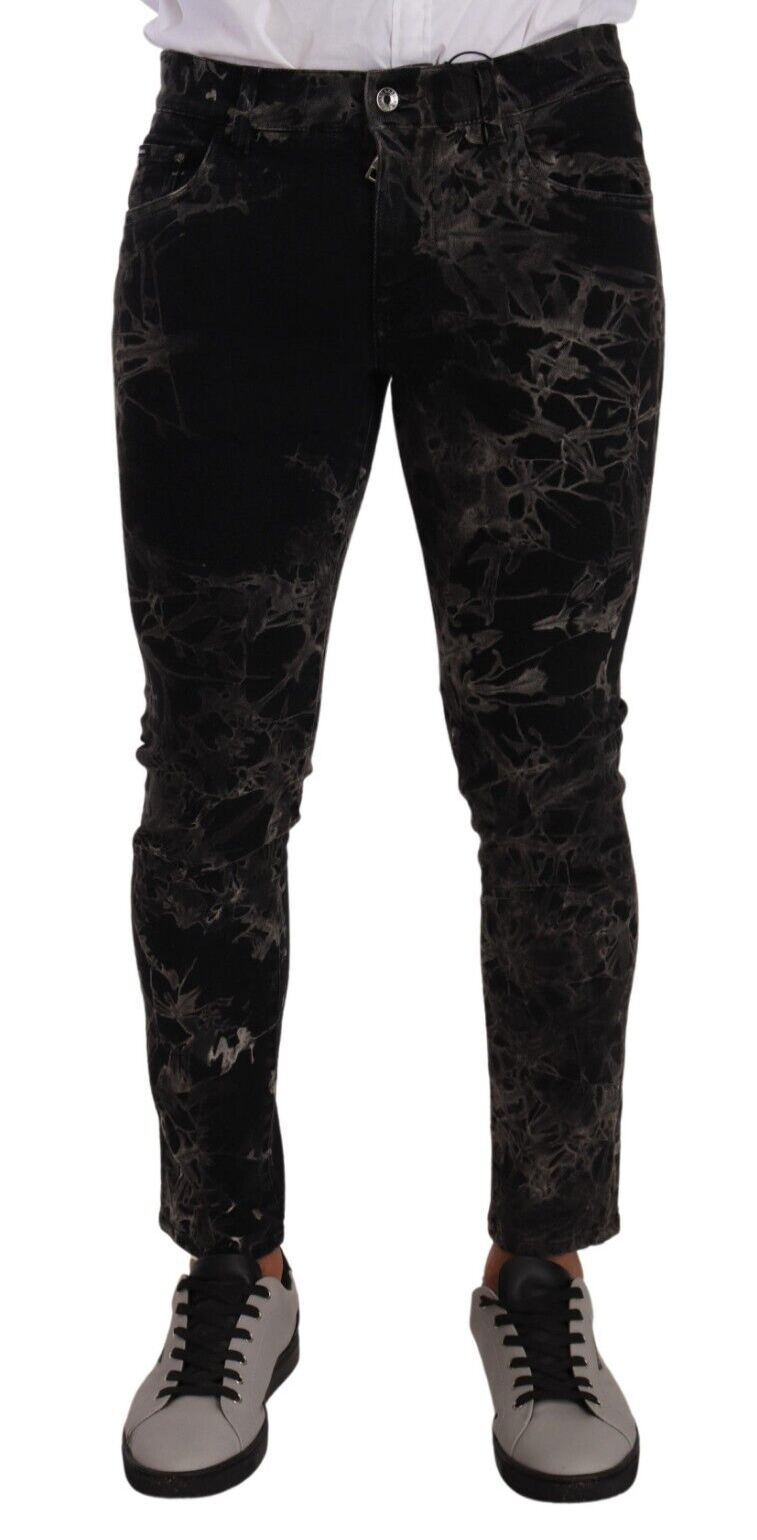 Dolce & Gabbana Schwarze gemusterte Skinny Slim Fit Jeans