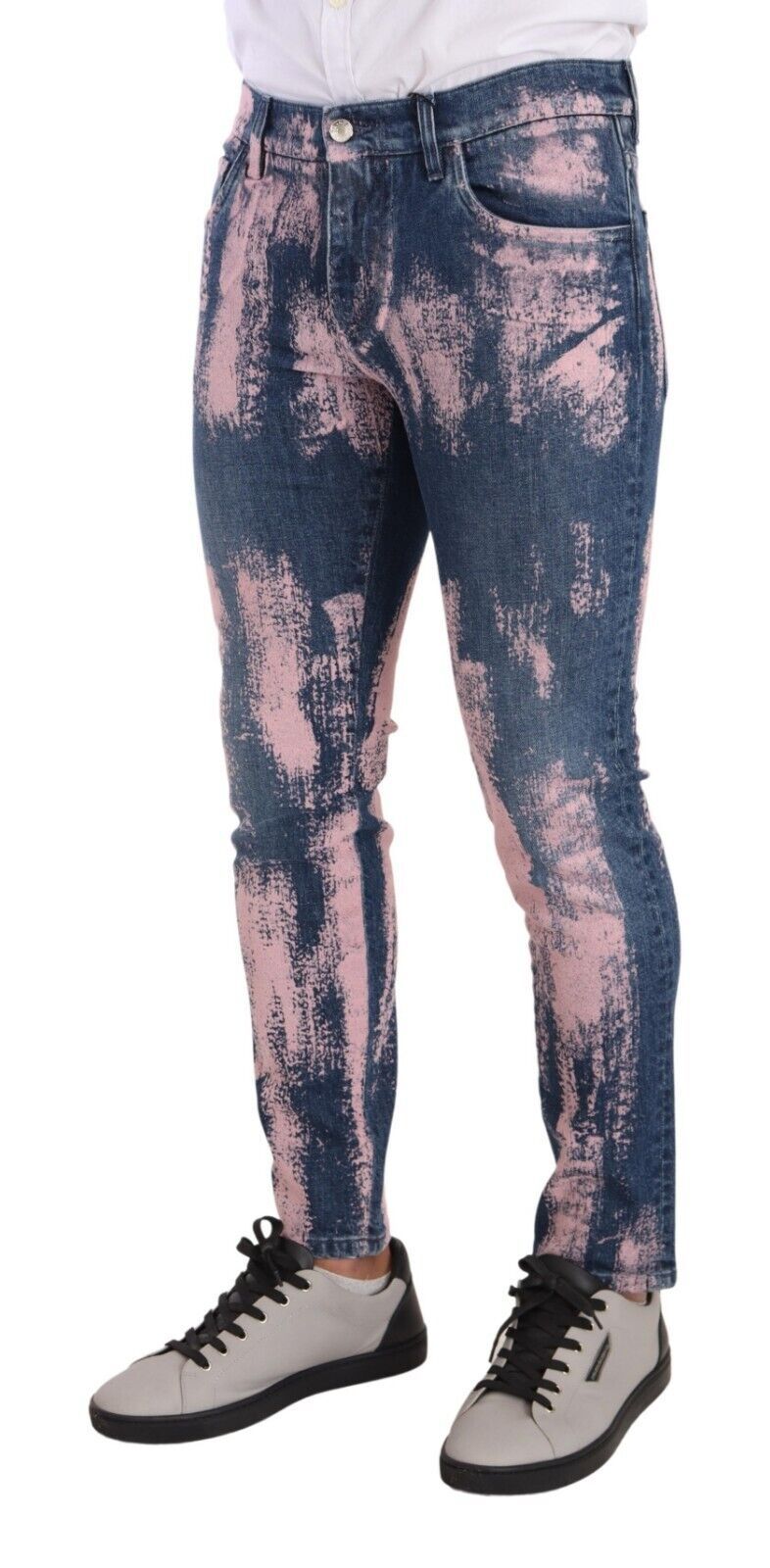 Dolce & Gabbana Blau Rosa Batik Baumwoll Skinny Jeans