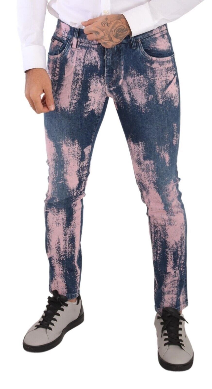 Dolce & Gabbana Blau Rosa Batik Baumwoll Skinny Jeans