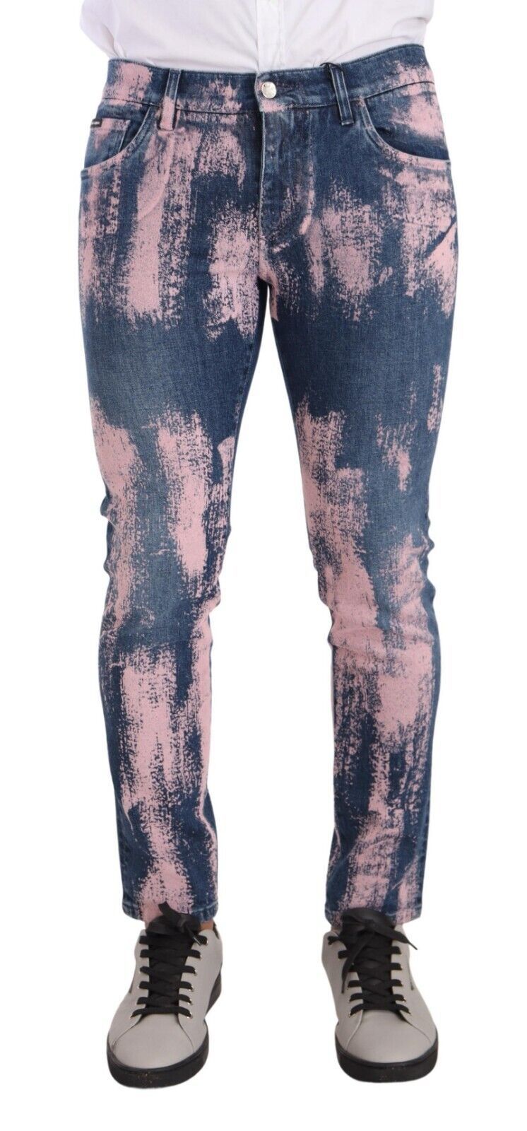 Dolce & Gabbana Blau Rosa Batik Baumwoll Skinny Jeans