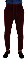 Dolce & Gabbana Bordeaux Samt Herren Anzughose Abendhose