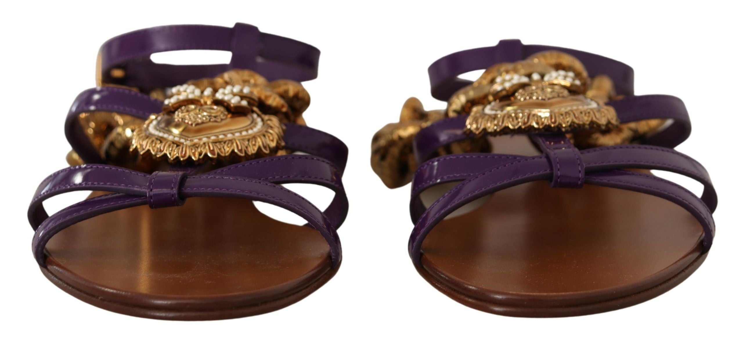 Dolce & Gabbana Lila Leder Devotion Flats Sandalen Schuhe
